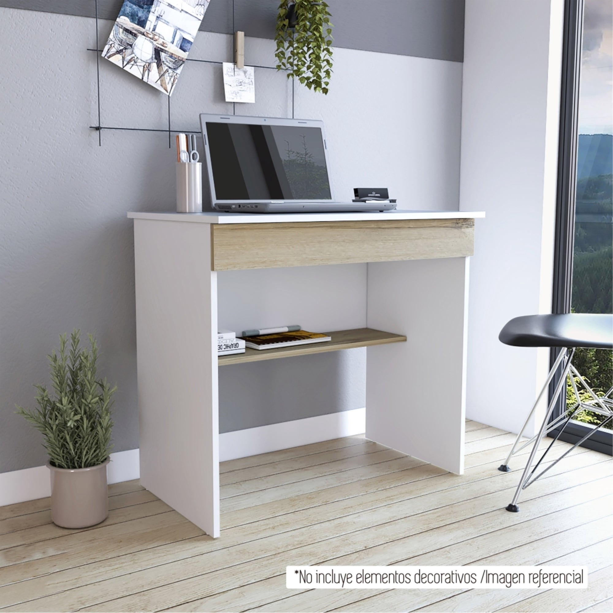 Tuhome - Escritorio Recto 1 Cajon Ohio Blanco Y Duna 73x80x49,8 Cm