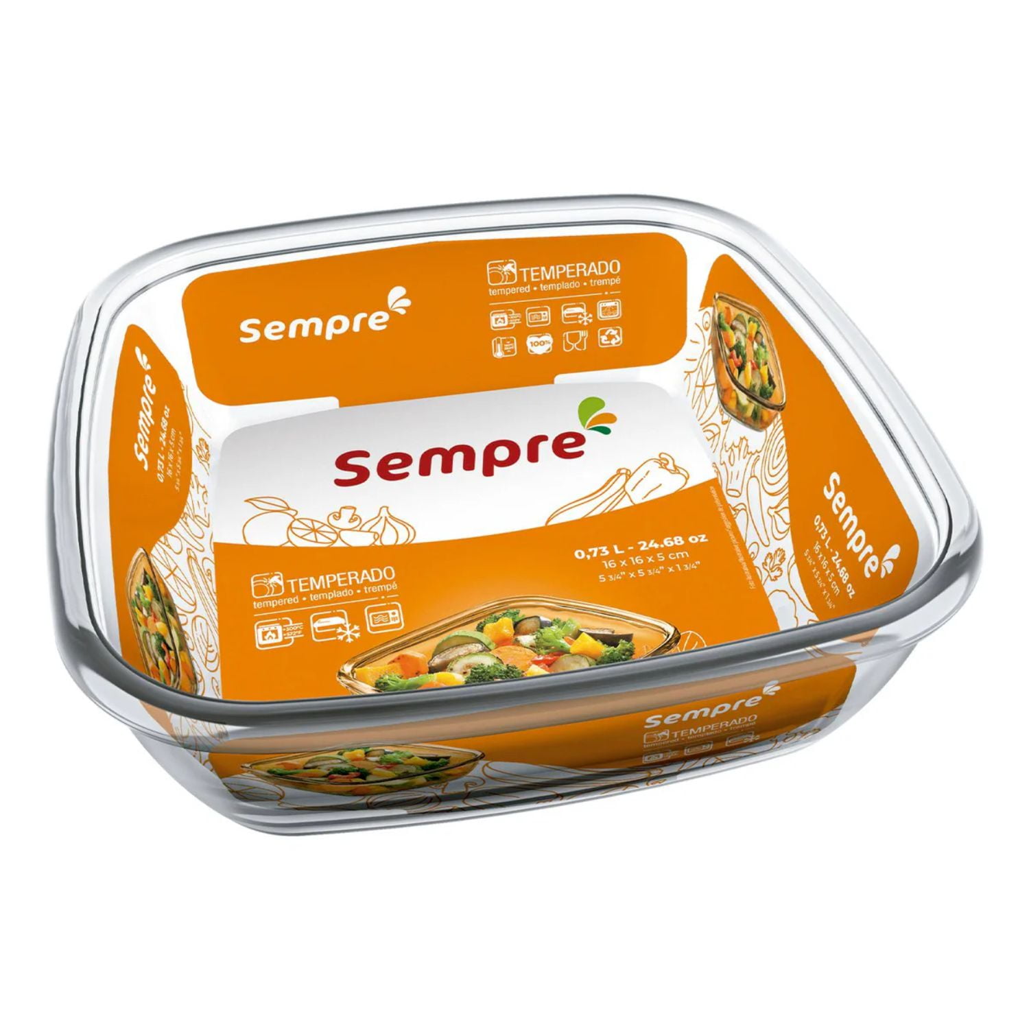 Asadera Cuadrada Vidrio Templado 750ml Sempre