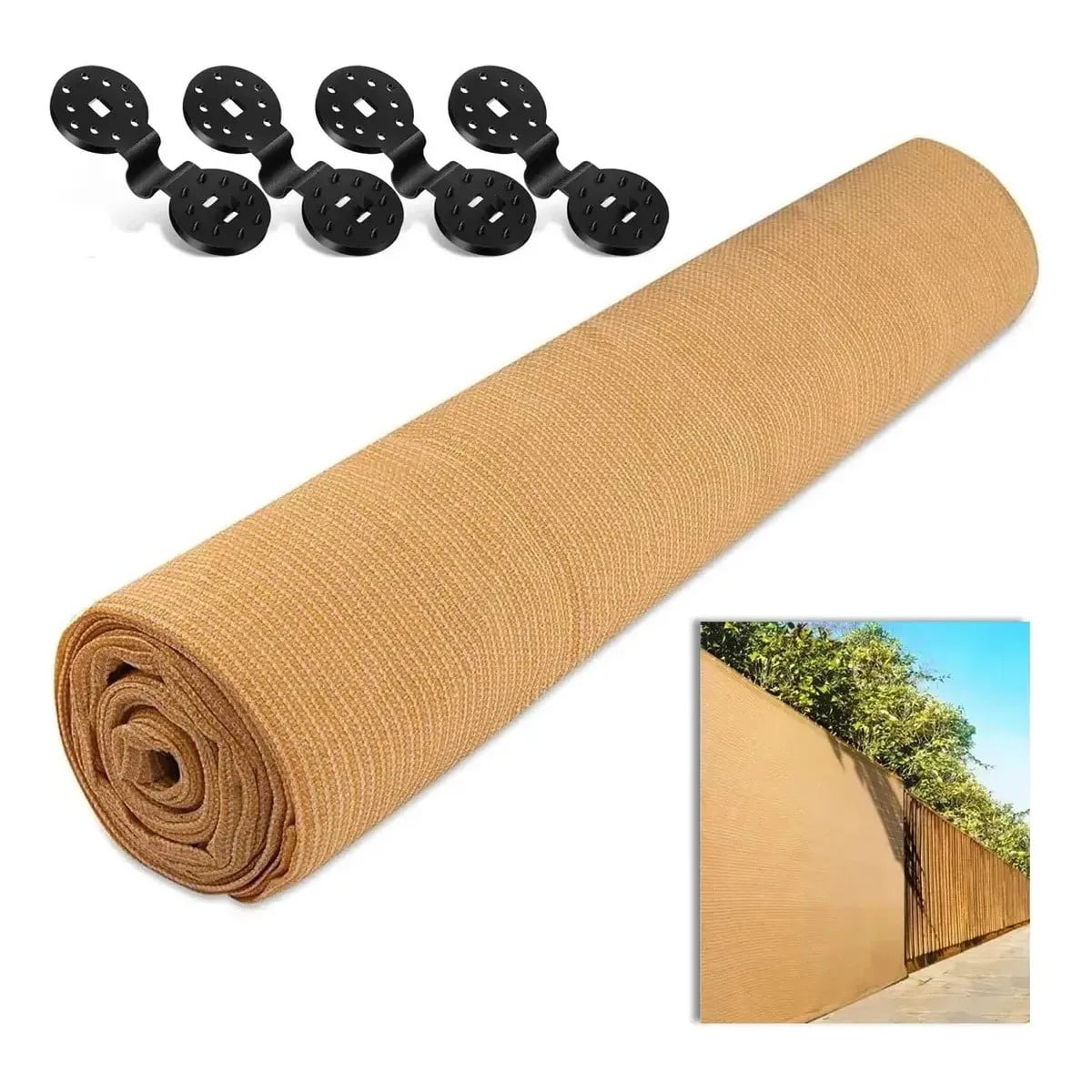 Genérica - Cerco Malla Raschel Beige 80%p | 4,20x10m + Pack Broches 40u