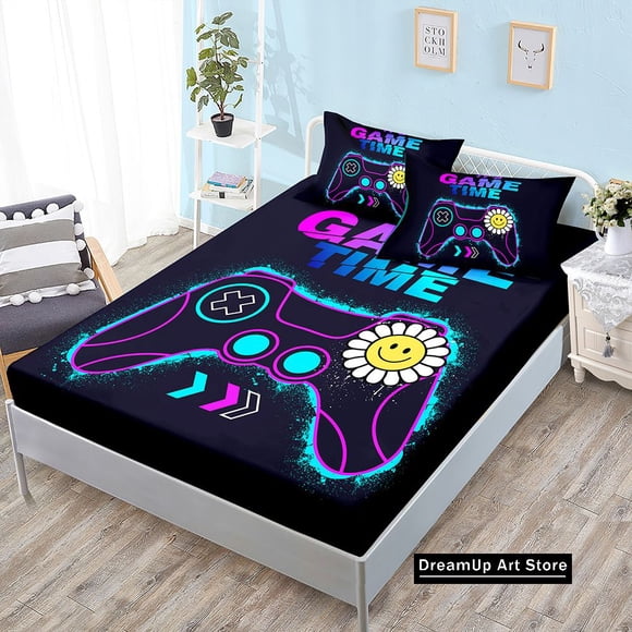 Gamepad Gaming Mattress Protector Gamer Bedding Set Boys Girls Duvet Cover Pillowcase Bed Adult Bedroom