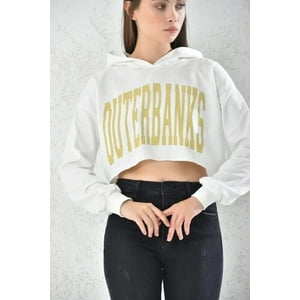 Home Fashion - Poleron Crop Mujer Blanco Con Capucha Talla S