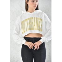 Home Fashion - Poleron Crop Mujer Blanco Con Capucha Talla L