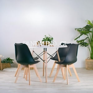 Pandalino - Comedor Mesa Redonda Estela Blanca 80Cm + 4 Sillas Tulip Negro Blanco