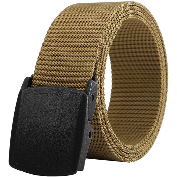 Cinturón para hombre, correa de nailon con hebilla de plástico transpirable para trabajo y viajes, 130cm, Marrón Oliva