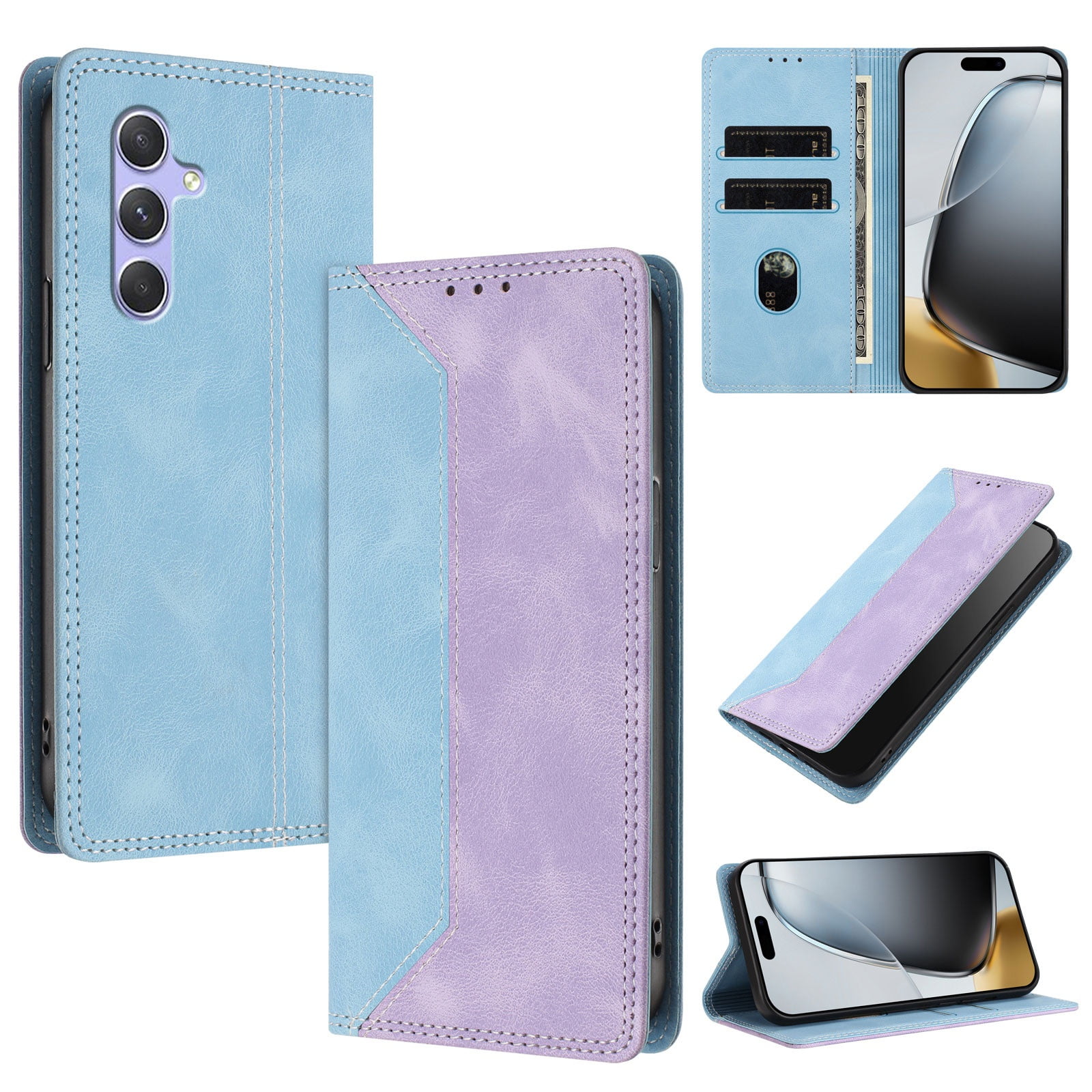 Funda Foxdock Para Samsung Galaxy A54 5g De Cuero Premium Bicolor Con Ranuras Rfid, Carcasa Tipo Billetera Antigolpes Y Soporte Plegable