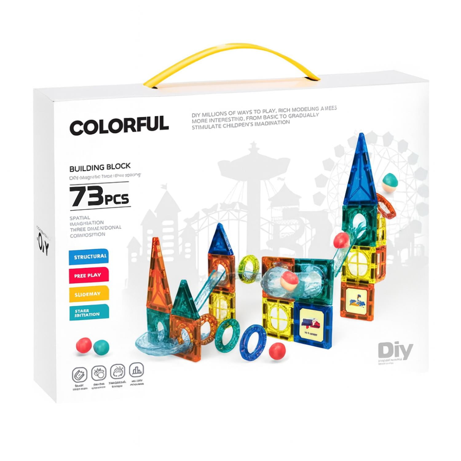 Fliperex - Juego Bloques Magneticos Construccion 73 Piezas Tobogan Blanco