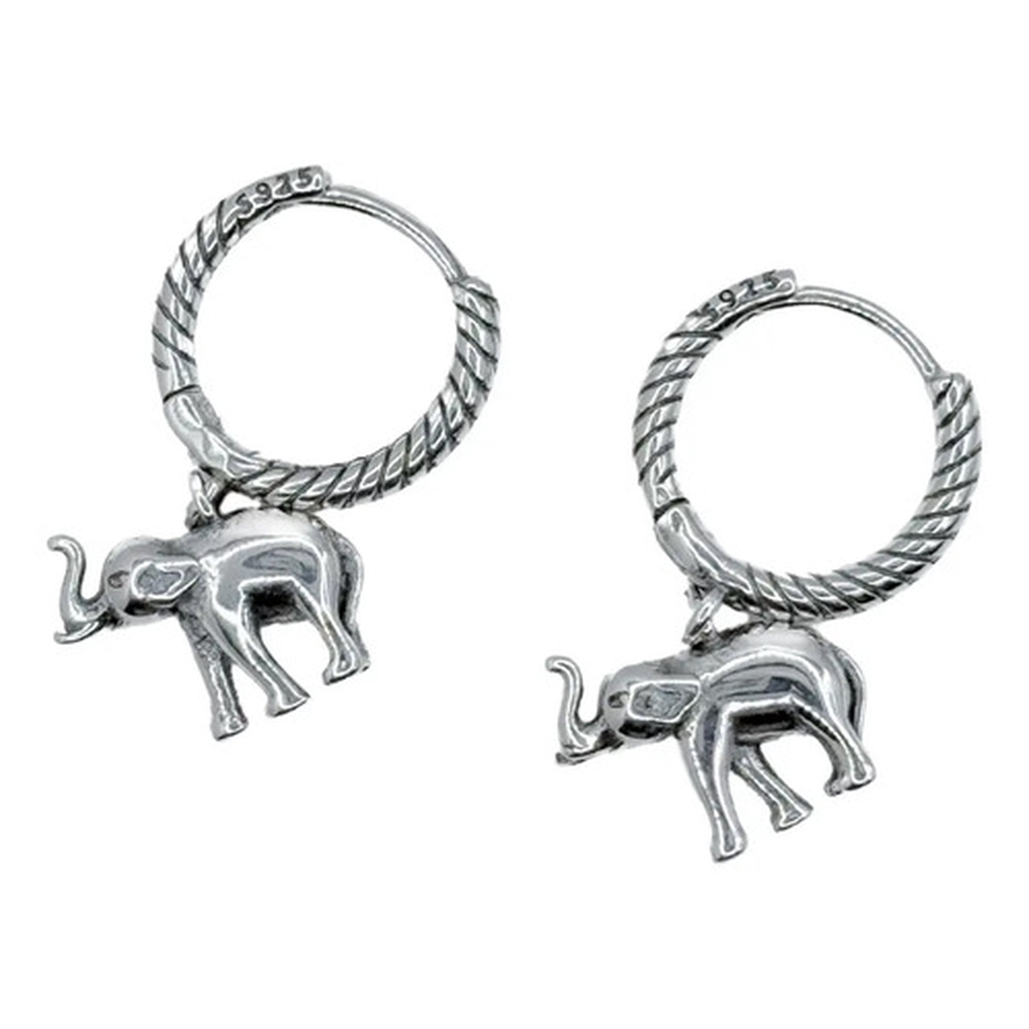 Marca - Aros Argolla Con Elefantito, Plata 925, Regalo Plateado