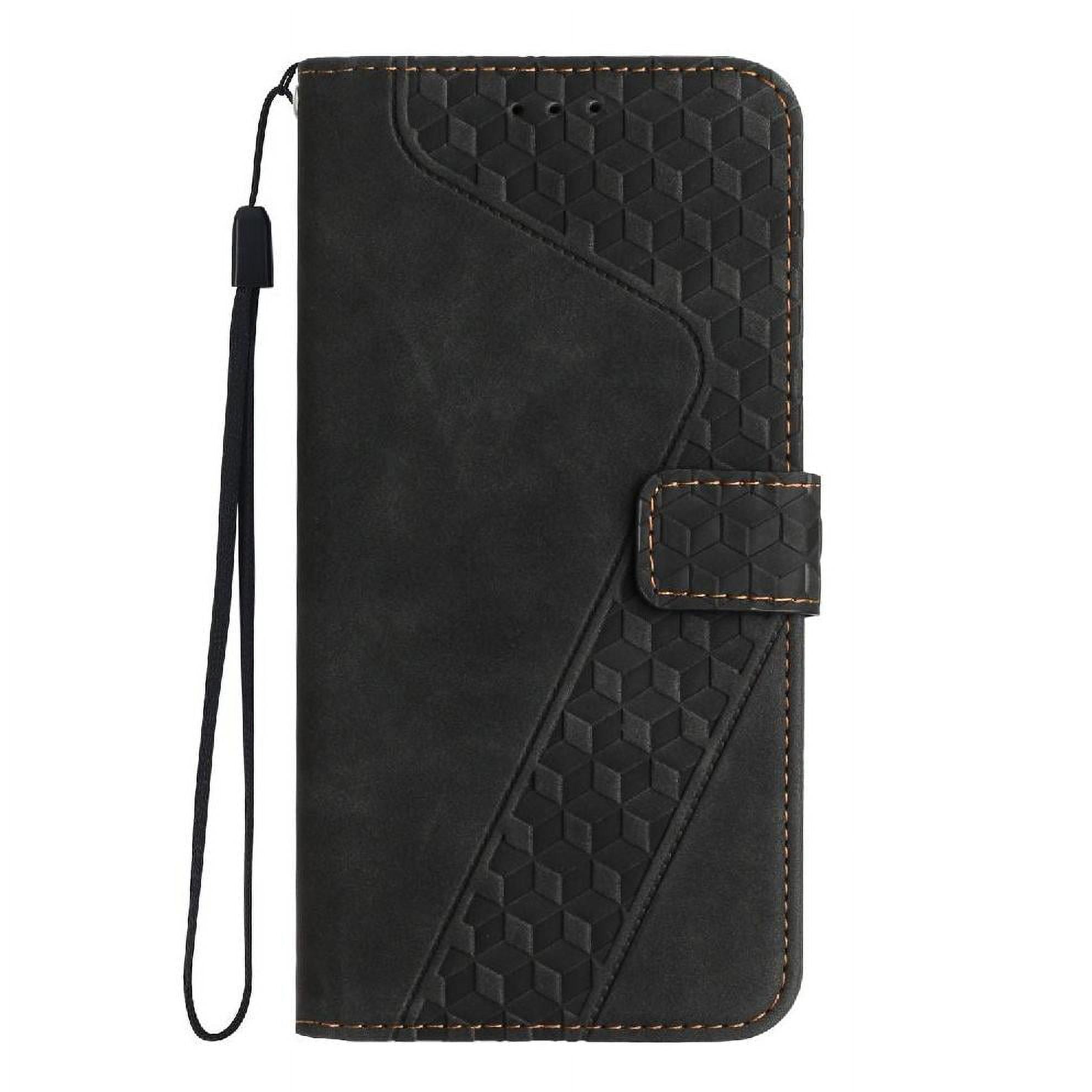 Foxdock - Funda Tipo Cartera Para Xiaomi Redmi 14c Con Tarjetero, Bolsillo Para Billetes, Soporte, Cierre Magnético Y Correa Para La Muñeca, Funda Tipo Folio Con Textura Geométrica Negro