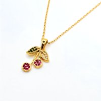 Tiana Joyas - Collar De Cereza Con Circones De Plata 925 Enchapado En Oro 18K