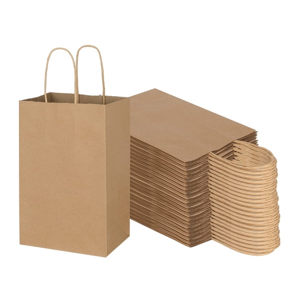 Bolsas De Papel 100 Unidades Pequeñas Lisas Color Marrón Kraft Con Asas