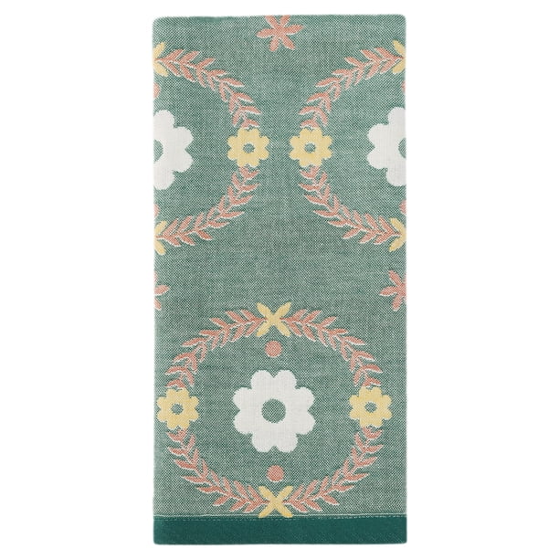 REGALWOVEN Toalla de Mano de Algodón Jacquard Floral de 13 x 29 Pulgadas, Toalla Decorativa Suave y Absorbente para Baño, Cocina Verde 1pk