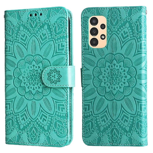 Funda tipo cartera FOXDOCK para Samsung Galaxy A13 4G , diseño girasol en relieve, cuero PU, cierre magnético, soporte y tarjetero