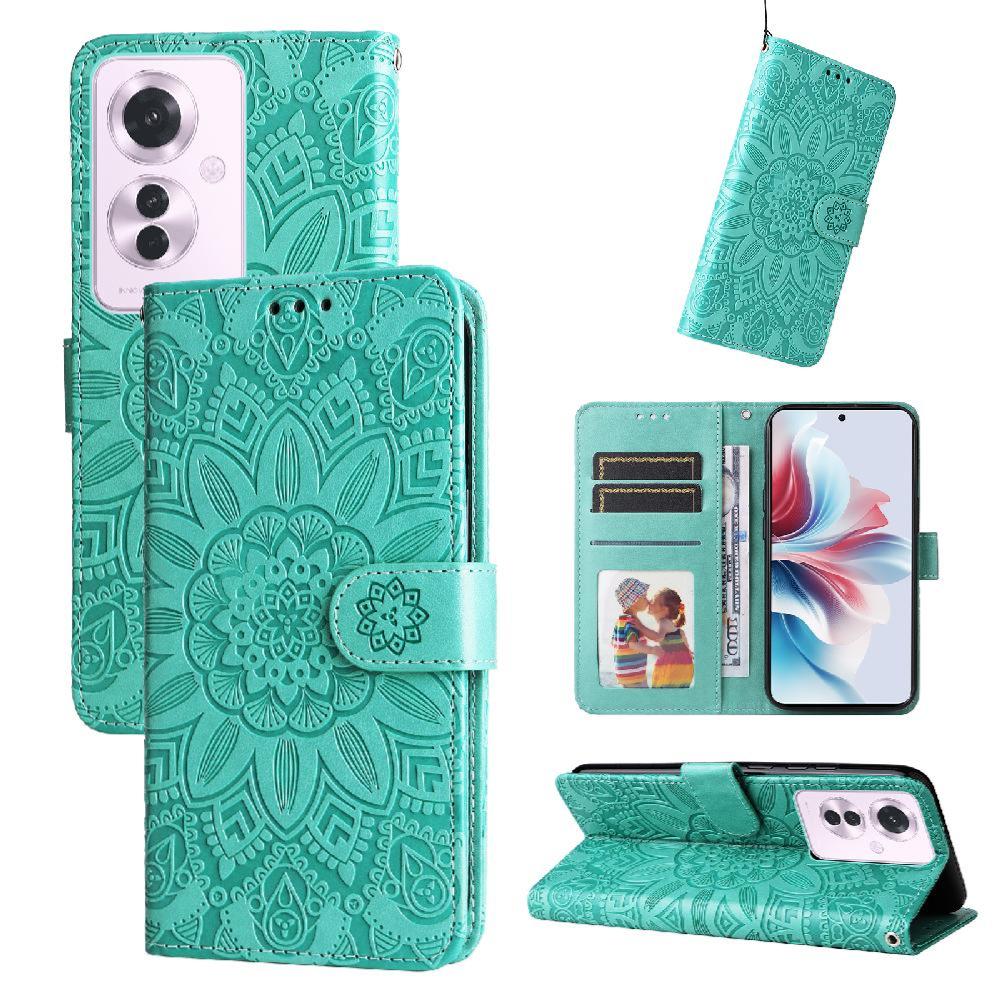 Funda Tipo Cartera Foxdock Para Oppo Reno 11F , Diseño Girasol En Relieve, Cuero Pu, Cierre Magnético, Soporte Y Tarjetero