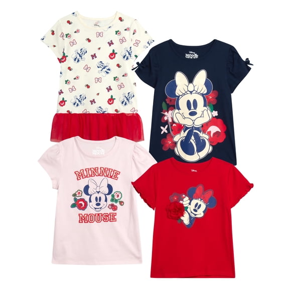 Disney Minnie Mouse Pack de 4 Remeras de Manga Corta para Niñas 4T