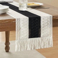 Xusx111 - Estilo Bicolor Coser Mesa Corredor, 12 X 108 Pulgadas Negro/Marfil, Corredores De Mesa Negra 108 Pulgadas De Largo, Casa De Campo Tejido Decoración Del Hogar