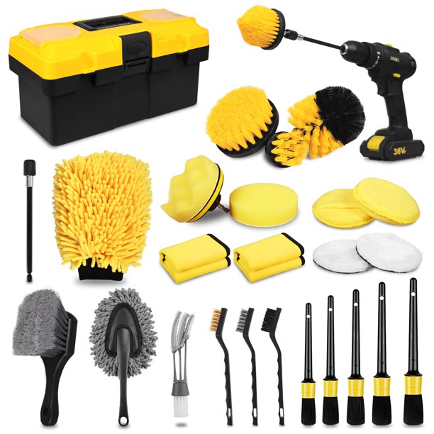 Kit de detalles para automóviles TTRCB, 27 piezas: cepillos, brocha de taladro, guante
