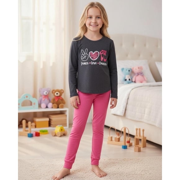 Pijama Niña Estampado Peace Love Dance gris oscuro 8