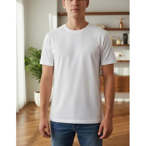Jagima - Polera Premium Algodón 100% Manga Corta Basico Estampar Blanco L