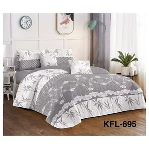Genérico - Cubrecama Quilt Verano 2 Plazas - Blanco Gris Bambú Kfl695