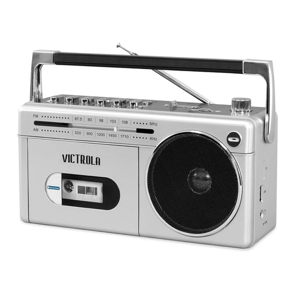 Boombox Bluetooth Victrola VBB-25-SLV con casete plateado