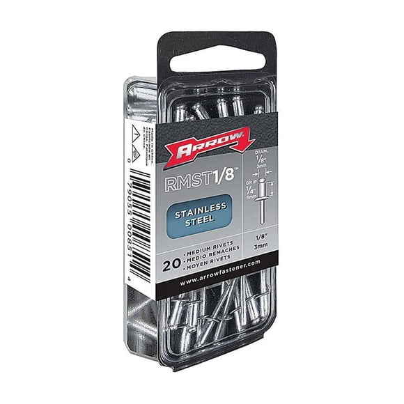 Rivets Arrow Fastener RMST1/8 de acero inoxidable, 20 unidades