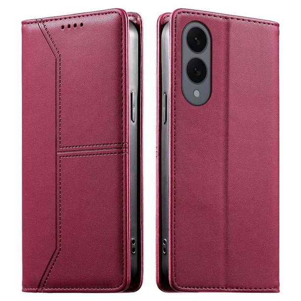 Funda tipo cartera con bloqueo RFID para Samsung Galaxy S25 Edge cubierta magnética de cuero con tapa y soporte Rojo