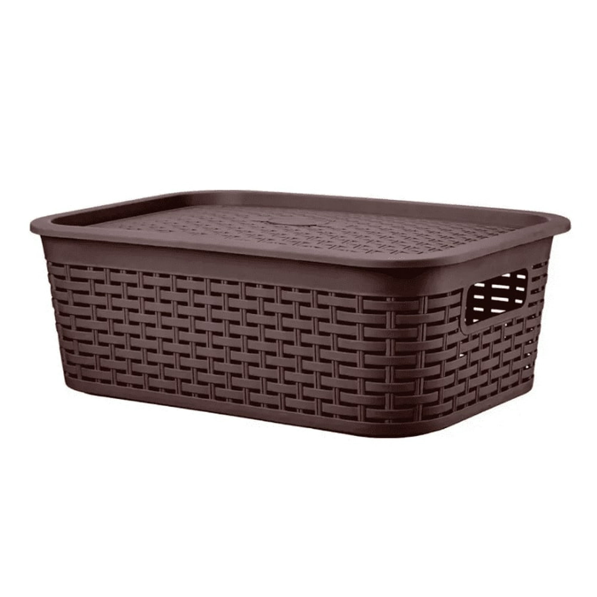 Reyplast - Caja Organizadora Canastilla Ratán 13 Lt. Marrón Oscuro