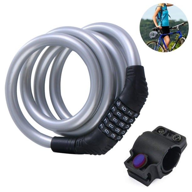 Candados para bicicletas con cable en espiral, seguro, reiniciable, con combinación y soporte de montaje