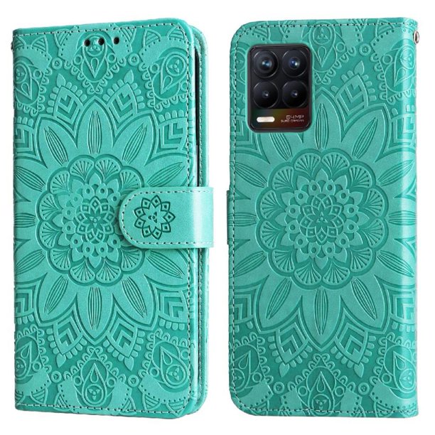 Funda tipo cartera FOXDOCK para Realme 8 4G , diseño girasol en relieve, cuero PU, cierre magnético, soporte y tarjetero