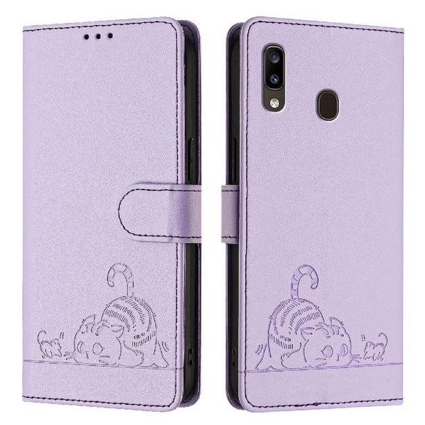 Funda tipo cartera FOXDOCK para Samsung Galaxy A20/A30 con soporte, ranuras, RFID, diseño de gato