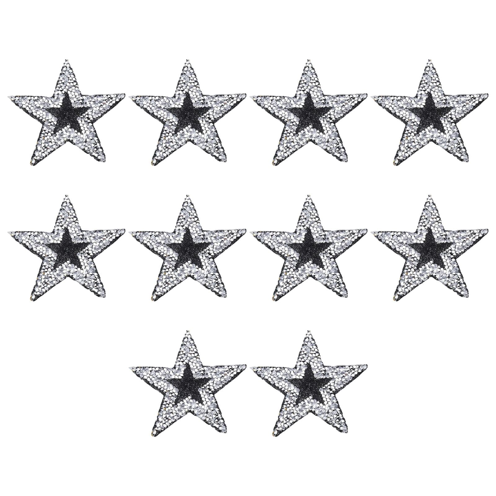 Magideal - 10 Piezas De Parches De Estrella De De Imitación Apliques De Hierro En Pegamento En Insignias Decorativas Para Manualidades Diy , Negro Plata