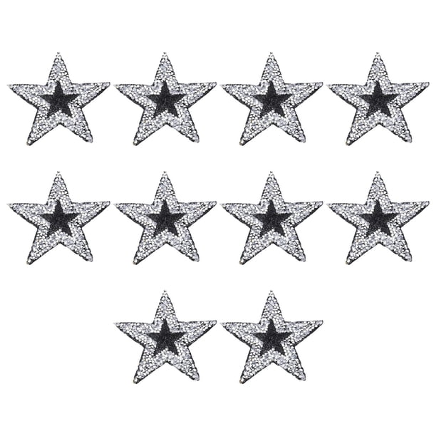 10 piezas de parches de estrella de de imitación apliques de hierro en pegamento en insignias decorativas para manualidades DIY , Negro plata
