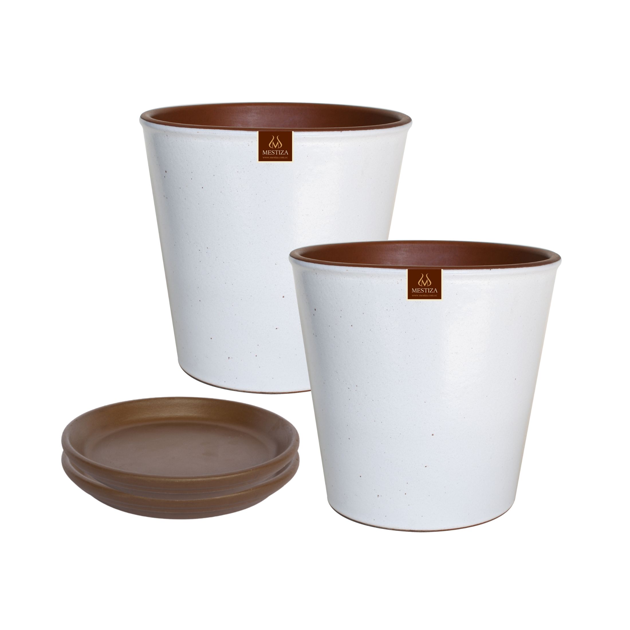 Pottery - Set De 2 Macetas Zaia 26 Cm Blanco Matte Y Sus Platos
