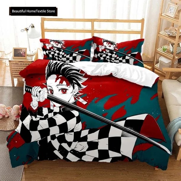 Demon Slayer Nezuko Tanjirou Bedding Set Boys Girls Twin Queen Size Duvet Cover Pillowcase Bed Boys AdultBed Sheets