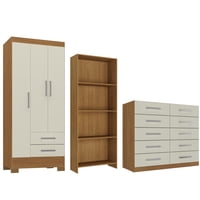 Movelaria - Combo Clóset 3 Puertas + Cómoda 10 Cajones Off White + Librero R321016