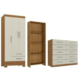 Movelaria - Combo Clóset 3 Puertas + Cómoda 10 Cajones Off White + Librero R321016