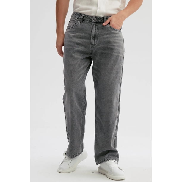 Jeans Hombre Baggy Dirty Washed Gris Claro
