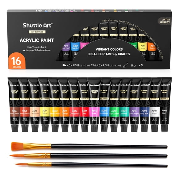 Set De Pintura Acrílica 16 Tubos De 12 Ml No Tóxicos