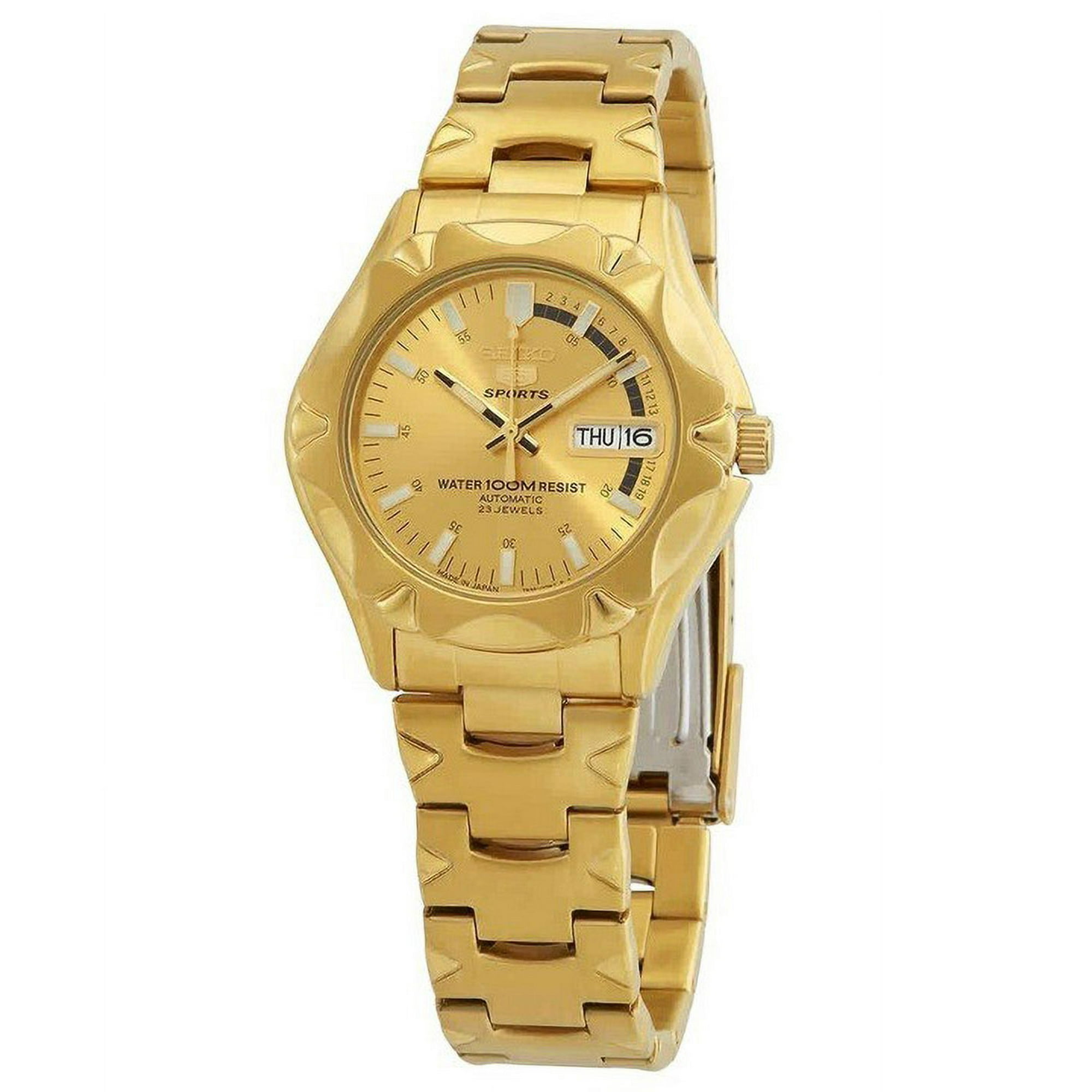 Reloj Seiko 5 Sports Gold Tone Stainless Steel Gold Dial 23 Jewels Automatic Snz450j1 100m Men's Watch