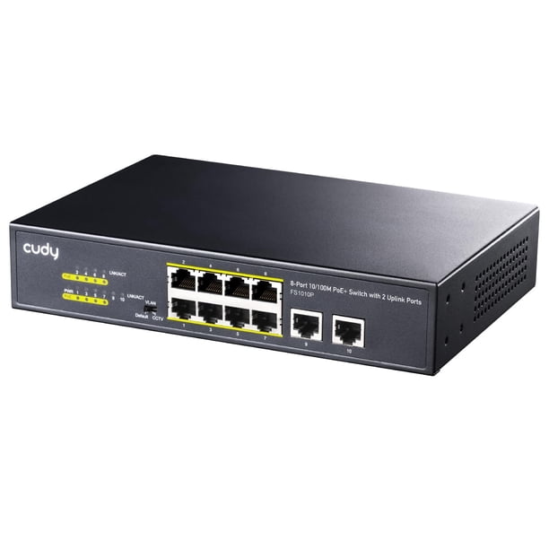 Conmutador PoE+ Cudy FS1010P de 8 puertos a 10/100 Mbps con 2 enlaces ascendentes de 120 W
