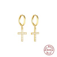 Aretes Heshpaws S925 Sterling Silver Cross Diamantados Plata