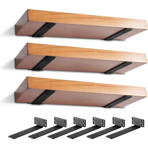 Soportes de estantería MIUGO, resistentes, 15 cm, pared en forma de L, negros, paquete de 6