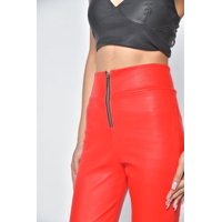 Pantalones Sharo Classic Leather Stretch Cuero Rojo Dama