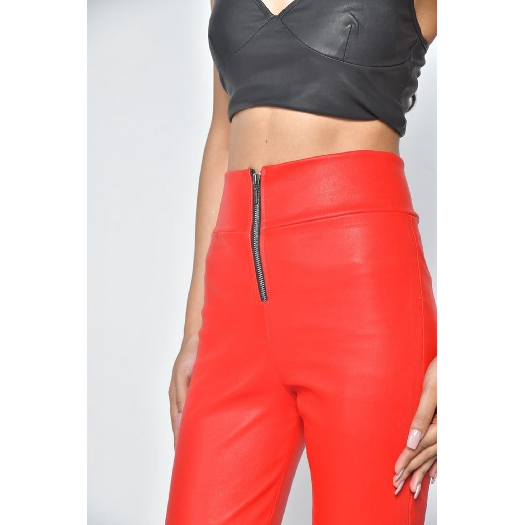 Pantalones Sharo Classic Leather Stretch Cuero Rojo Dama