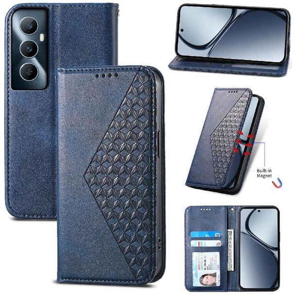 Funda Flip FOXDOCK para Realme C65 , Estilo Billetera con Diseño Rombo, Correa de Mano y Soporte, Uso Diario