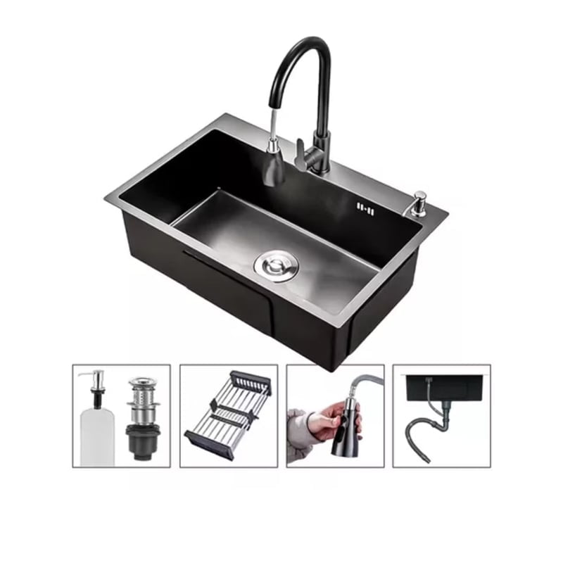 Genérico - Lavaplatos 55x45cm De Acero Con Llave Dual Full Accesorios Negro