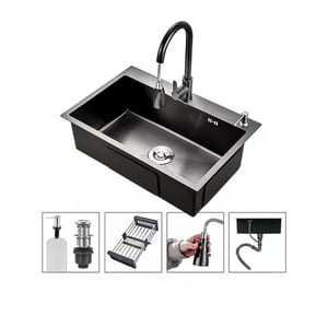 Genérico - Lavaplatos 55X45Cm De Acero Con Llave Dual Full Accesorios Negro