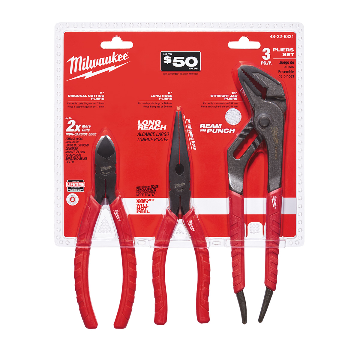 Juego De Alicates Confort Grip 3 Piezas Milwaukee 48-22-6331