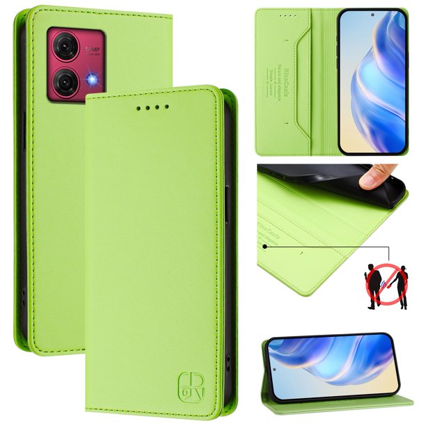 Funda Billetera con Soporte para Motorola Moto G84 5G Bloqueo RFID Plegable Verde claro