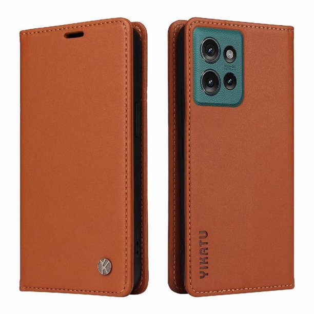 Funda Billetera de Cuero para Motorola Edge 50 5G con Tarjetero y Soporte - Tapa Magnética Marrón